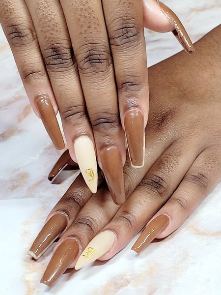 Image of  Nails, Gel, Nail Finish, XXL, Nail Length, Brown, Nail Color, Beige, Stickers, Nail Style, Coffin, Nail Shape, Stiletto