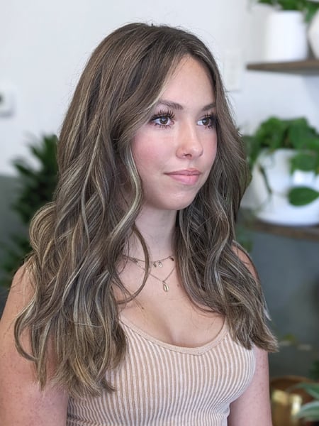 Image of  Haircuts, Blonde, Balayage, Brunette, Blowout, Hairstyles, Beachy Waves, Women's Hair, Hair Color, Layered, Hair Texture, Hair Length, Curly, Color Correction, Medium Length, Foilayage, 2B