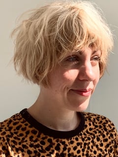 View Blonde, Hairstyle, Layers, Curly, Bob, Blunt (Women's Haircut), Bangs, Haircut, Short Hair (Chin Length), Pixie, Short Hair (Ear Length), Ombré, Highlights, Full Color, Foilayage, Color Correction, Balayage, Hair Color, Hair Length, Women's Hair - Laura Gordon, Boston, MA
