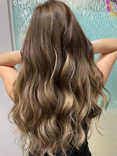 Image of  Women's Hair, Blonde, Hair Color, Brunette, Balayage, Foilayage, Highlights, Hair Length, Long, Haircuts, Layered, Beachy Waves, Hairstyles, Blowout, Curly