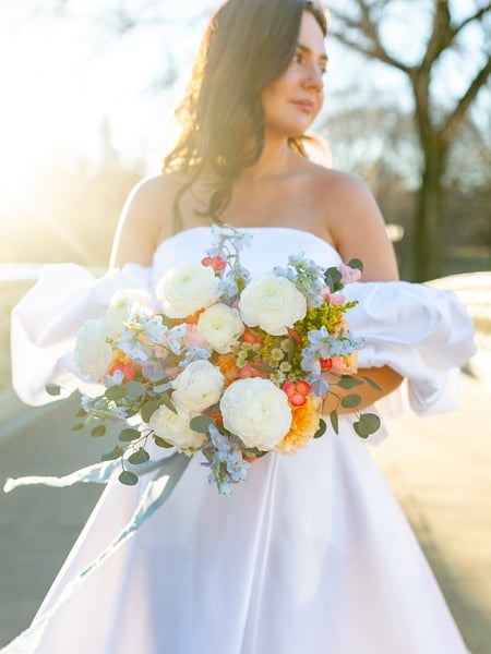 Image of  Florist, Arrangement Type, Bouquet, Occasion, Wedding, Wedding Ceremony, Size & Display, Large, Color, White, Orange, Red, Blue, Green