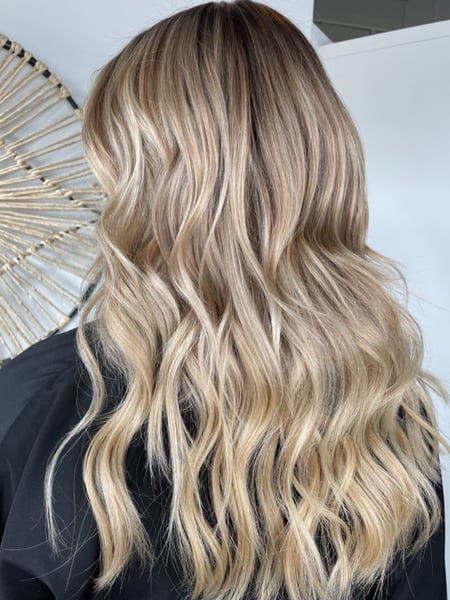 Image of  Women's Hair, Hair Color, Brunette, Highlights, Foilayage, Medium Length, Hair Length, Layered, Haircuts, Beachy Waves, Hairstyles, Hair Extensions