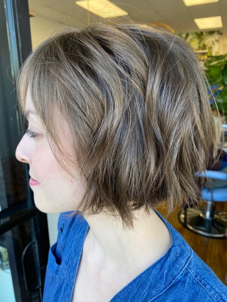 Image of  Bob, Haircuts, Women's Hair, Curly, Bangs, Blowout, Permanent Hair Straightening, Keratin, Hairstyles, Beachy Waves, Curly, Straight, Natural, Brunette, Hair Color, Foilayage, Highlights, Full Color, Color Correction, Ombré, Balayage, Blonde, Hair Length, Pixie, Short Ear Length, Short Chin Length, Shoulder Length, Hair Restoration