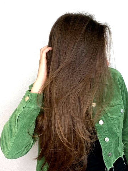 Image of  Layered, Haircuts, Women's Hair, Curly, Blowout, Permanent Hair Straightening, Keratin, Straight, Hairstyles, Natural, Hair Extensions, Hair Color, Brunette, Foilayage, Highlights, Full Color, Color Correction, Ombré, Blonde, Balayage, Hair Length, Long, Medium Length, Hair Restoration