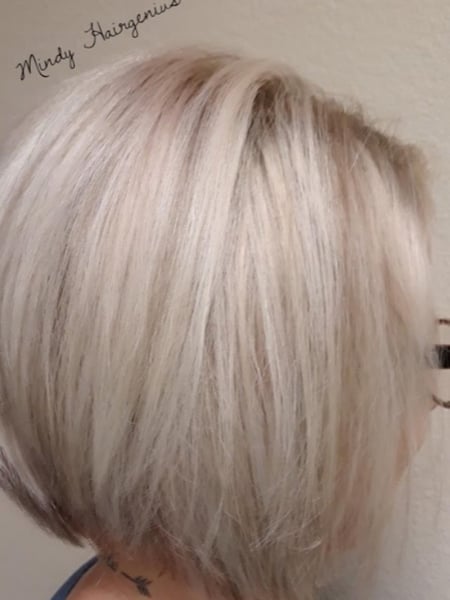 Image of  Bob, Haircuts, Women's Hair, Blunt, Blowout, Straight, Hairstyles, Color Correction, Hair Color, Blonde, Foilayage, Highlights, Short Chin Length, Hair Length