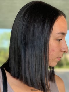 View Women's Hair, Blowout, Hair Color, Brunette, Full Color, Hair Length, Short Chin Length, Blunt, Haircuts, Straight, Hairstyles - Taylor Cruz, North Royalton, OH