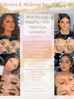 View Skin Tone, Brow Lamination, Glam Makeup, Bridal, Evening, Daytime, Look, Brown, Dark Brown, Light Brown, Olive, Fair, Brows, Brow Technique, Threading, Brow Tinting, Makeup, Wax & Tweeze, Brow Treatments, Very Fair, Brow Sculpting - Maricela Rodriguez, Conroe, TX