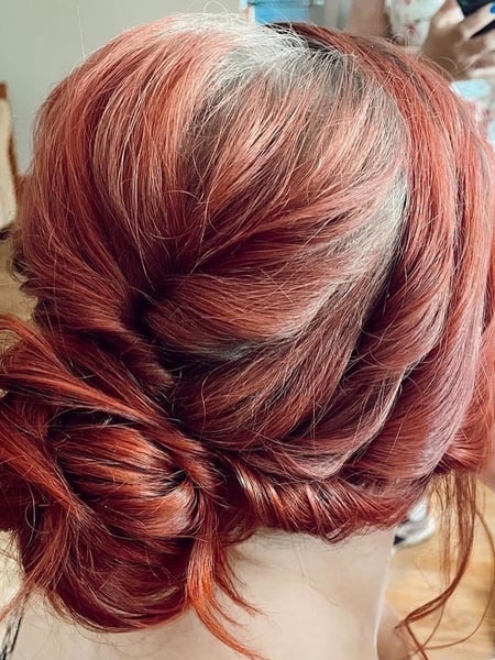 Image of  Women's Hair, Red, Hair Color, Medium Length, Hair Length, Layered, Haircuts, Boho Chic Braid, Hairstyles, Bridal, Updo