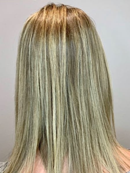 Image of  Women's Hair, Blonde, Hair Color, Highlights, Shoulder Length, Hair Length, Blunt, Haircuts, Straight, Hairstyles