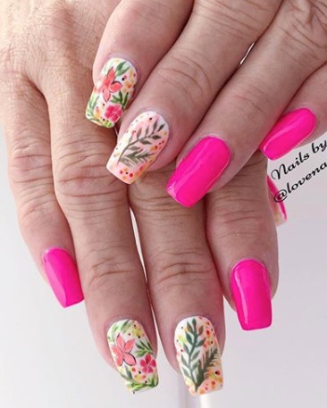 Image of  Nails, Pink, Nail Color, Acrylic, Nail Finish, Medium, Nail Length, Accent Nail, Nail Style, Hand Painted