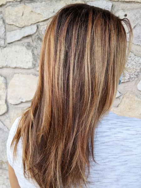 Image of  Women's Hair, Hair Color, Balayage, Blonde, Brunette, Foilayage, Highlights, Full Color, Ombré, Red, Hair Length, Shoulder Length, Medium Length, Long, Haircuts, Layered, Beachy Waves, Hairstyles, Straight