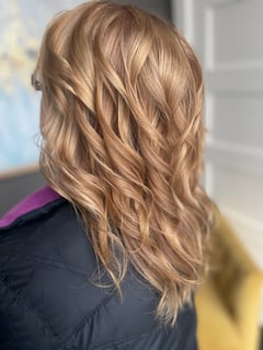 View Layered, Haircuts, Women's Hair, Curly, Hairstyles, Highlights, Hair Color, Full Color, Blonde, Shoulder Length, Hair Length - Hollie Slaton, Mansfield, OH