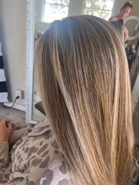 Image of  Women's Hair, Blowout, Hair Color, Blonde, Highlights, Foilayage, Long, Hair Length, Haircuts, Layered, Straight, Hairstyles