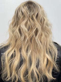 View Highlights, Women's Hair, Hair Restoration, Hairstyles, Beachy Waves, Layered, Haircuts, Blunt, Hair Length, Shoulder Length, Blowout, Full Color, Foilayage, Blonde, Hair Color - Mimi Ruiz, Fremont, CA