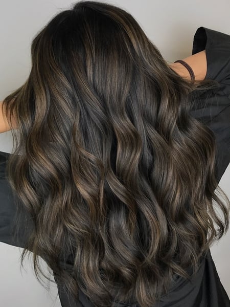 Image of  Haircuts, Balayage, Brunette, Blowout, Long, Hairstyles, Beachy Waves, Women's Hair, Hair Color, Layered, Hair Length, Blunt, Medium Length