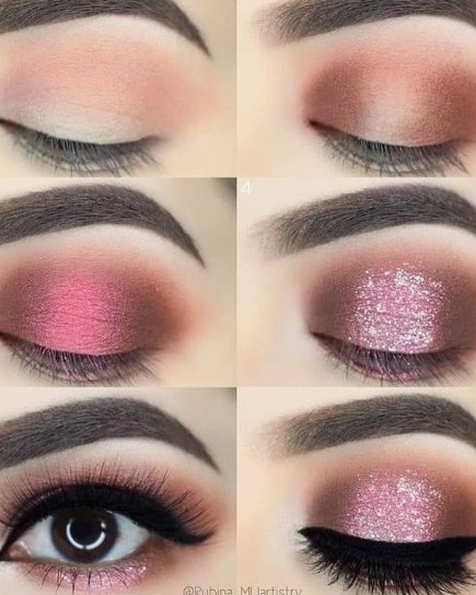 Image of  Makeup, Look, Glam Makeup, Evening, Bridal, Glitter, Colors, Pink