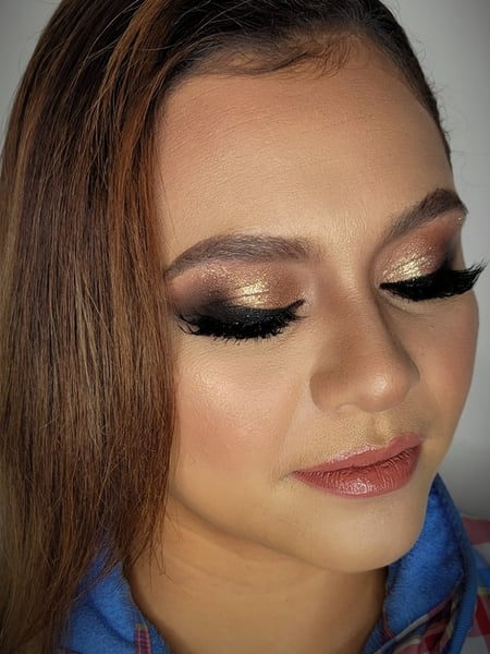 Image of  Makeup, Olive, Skin Tone, Daytime, Look, Evening, Glam Makeup, Bridal, Black, Colors, Brown, Glitter, Gold, Orange, Purple, Red, Yellow