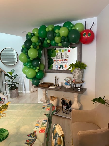 Image of  Balloon Decor, Arrangement Type, Balloon Wall, Balloon Composition, Balloon Garland, Event Type, Birthday, Baby Shower, Graduation, Corporate Event, Colors, Green, Red, Accents, Characters, School Pride