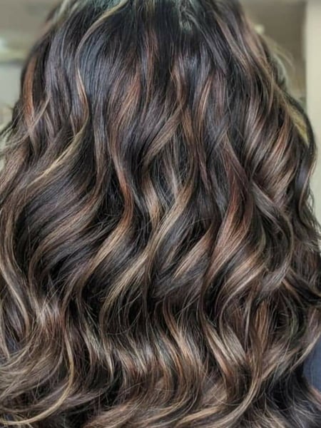 Image of  Women's Hair, Balayage, Hair Color, Brunette, Long, Hair Length, Beachy Waves, Hairstyles