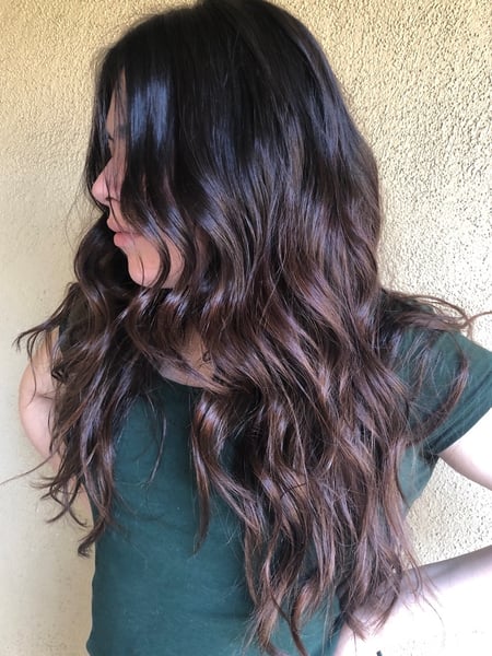 Image of  Women's Hair, Balayage, Hair Color, Brunette, Fashion Color, Ombré, Long, Hair Length, Layered, Haircuts, Beachy Waves, Hairstyles