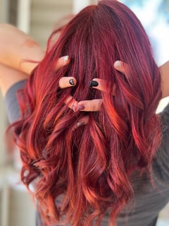 View Long, Hair Length, Women's Hair, Layered, Haircuts, Red, Hair Color, Fashion Color, Color Correction, Full Color, Blowout, Hairstyles, Curly, Beachy Waves - Bryanna Maldonado, Davenport, FL