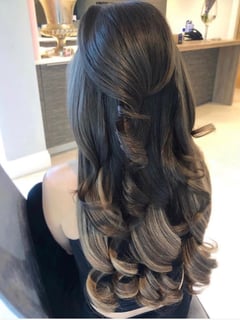 View Bridal Hair, Updo, Hair Extensions, Hairstyle, Curls, Layers, Haircut, Hair Length, Long Hair (Mid Back Length), Ombré, Hair Color, Balayage, Blowout, Women's Hair - Befitting Bybrielle , Gambrills, MD