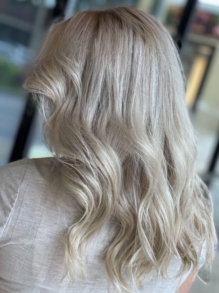 Image of  Women's Hair, Blowout, Balayage, Hair Color, Silver, Beachy Waves, Hairstyles