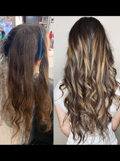 View Women's Hair, Hair Color, Balayage, Blonde, Brunette, Foilayage, Highlights, Long, Hair Length, Curly, Haircuts, Layered, Beachy Waves, Hairstyles, Curly - Nickolas Teague, Burbank, CA
