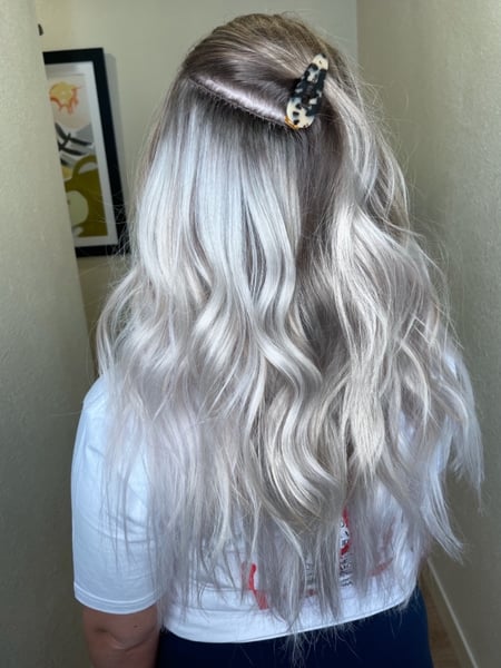 Image of  Women's Hair, Hair Color, Balayage, Highlights, Silver, Hair Length, Long, Beachy Waves, Hairstyles, Hair Extensions