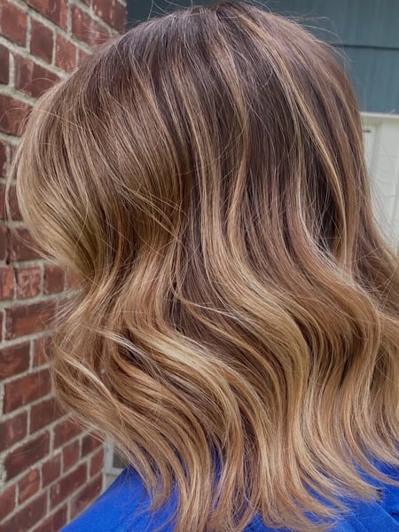 Image of  Women's Hair, Hair Color, Blowout, Balayage, Blonde, Brunette, Foilayage, Full Color, Highlights, Ombré, Shoulder Length, Hair Length, Blunt, Haircuts, Beachy Waves, Hairstyles