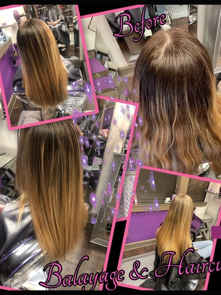Image of  Women's Hair, Blowout, Hair Color, Balayage, Blonde, Brunette, Color Correction, Highlights, Ombré, Hair Length, Haircuts, Blunt, Hairstyles, Hair Extensions, Natural, Straight, Wigs, Long, Layered, Beachy Waves