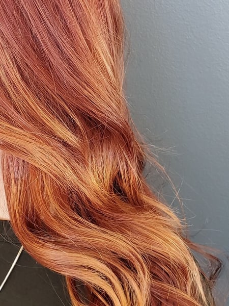 Image of  Women's Hair, Hair Color, Balayage, Full Color, Red, Medium Length, Hair Length, Long, Layered, Haircuts, Beachy Waves, Hairstyles