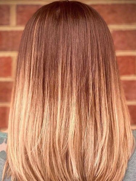 Image of  Women's Hair, Blonde, Hair Color, Fashion Color, Highlights, Red, Medium Length, Hair Length, Straight, Hairstyles