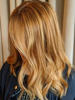 View Women's Hair, Hairstyle, Beachy Waves, Haircut, Layers, Hair Length, Long Hair (Mid Back Length), Red, Hair Color, Balayage - Leslie , Washington, DC
