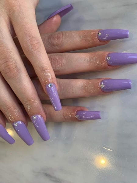 Image of  Nails, Manicure, Purple, Nail Color, Gel, Nail Finish, Long, Nail Length, Ballerina, Nail Shape, Accent Nail, Nail Style