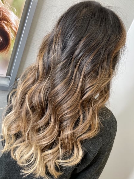 Image of  Women's Hair, Blowout, Hair Color, Balayage, Black, Blonde, Brunette, Foilayage, Full Color, Highlights, Ombré, Long, Hair Length, Layered, Haircuts, Beachy Waves, Hairstyles, Curly