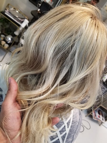 Image of  Women's Hair, Balayage, Hair Color, Blonde, Color Correction, Highlights, Shoulder Length, Hair Length, Layered, Haircuts, Beachy Waves, Hairstyles