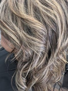 View Women's Hair, Hair Color, Highlights, Blonde, Brunette, Shoulder Length, Hair Length, Curly, Haircuts, Layered, Beachy Waves, Hairstyles, Curly - Andrea Moore, Reidsville, NC