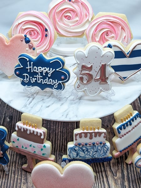 Image of  Cookies, Occasion, Wedding, Birthday, Color, Blue, Pink, White, Theme, Wedding, Engagement