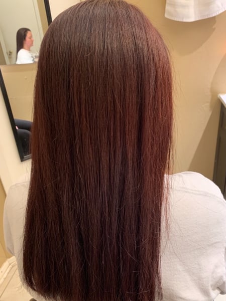 Image of  Women's Hair, Hair Color, Full Color, Red, Long, Hair Length, Permanent Hair Straightening, Keratin