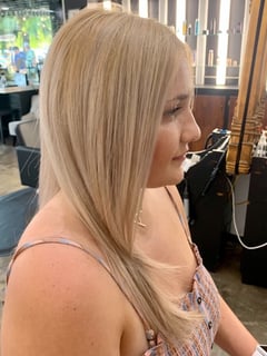View Women's Hair, Blonde, Hair Color, Medium Length, Hair Length, Layered, Haircuts, Straight, Hairstyles - Elissa Sanderson (Ellie), San Diego, CA