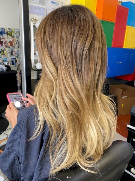 Image of  Layered, Haircuts, Women's Hair, Bangs, Curly, Blowout, Beachy Waves, Hairstyles, Straight, Hair Extensions, Silver, Hair Color, Red, Brunette, Foilayage, Highlights, Full Color, Color Correction, Ombré, Blonde, Balayage, Long, Hair Length, Shoulder Length, Medium Length