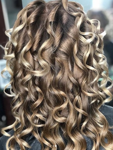 Image of  Women's Hair, Blonde, Hair Color, Highlights, Medium Length, Hair Length, Curly, Haircuts, Curly, Hairstyles