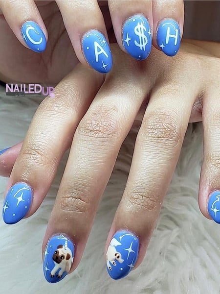 Image of  Nails, Gel, Nail Finish, Short, Nail Length, Blue, Nail Color, Hand Painted, Nail Style, Nail Art, Round, Nail Shape
