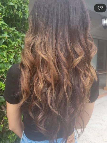 Image of  Layered, Haircuts, Women's Hair, Blowout, Beachy Waves, Hairstyles, Highlights, Hair Color, Full Color, Ombré, Balayage, Brunette, Foilayage