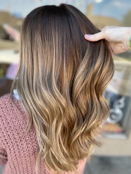Image of  Women's Hair, Balayage, Hair Color, Brunette, Blonde, Foilayage, Ombré, Highlights, Long, Hair Length, Curly, Hairstyles