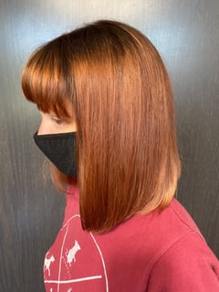 View Shoulder Length Hair, Blunt (Women's Haircut), Haircut, Bob, Hair Length, Red, Hair Color, Color Correction, Women's Hair - Rush Montagne, Raleigh, NC