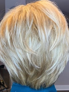 View Women's Hair, Layers, Haircut, Blunt (Women's Haircut), Hair Length, Short Hair (Chin Length), Highlights, Hair Color, Blonde - CC Novak, West Des Moines, IA