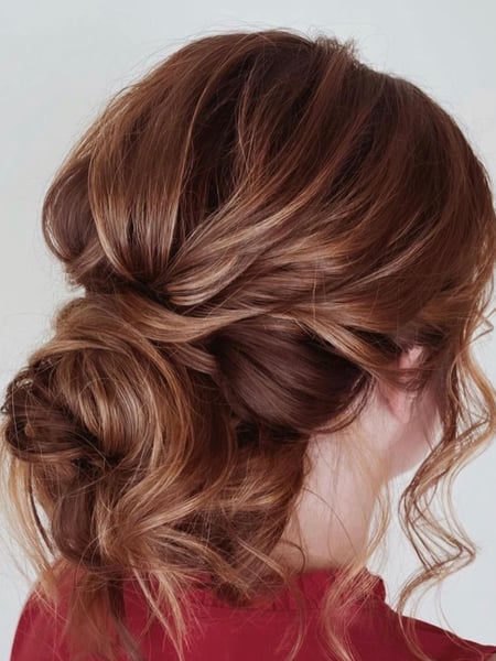 Image of  Women's Hair, Hair Color, Red, Long Hair (Upper Back Length), Hair Length , Braid (Boho Chic), Hairstyle, Bridal, Curls, Updo