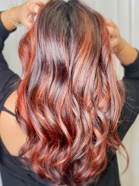 Image of  Women's Hair, Hair Color, Red, Long Hair (Upper Back Length), Hair Length, Layers, Haircut, Beachy Waves, Hairstyle